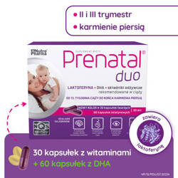 Prenatal DUO – witaminy z DHA, laktoferyną i choliną dla kobiet w ciąży (od 13. tygodnia) i karmiących piersią, 60 + 30 kapsułek 