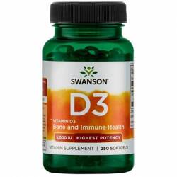 SWANSON Vitamin D3 5000 j.u., 250 softgels (kapsułek miękkich)