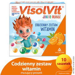 Visolvit Junior, granulat do sporządzania roztworu doustnego, smak pomarańczowy, 10 saszetek, data ważności 2022/06
