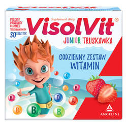 Visolvit Junior, granulat do sporządzania roztworu doustnego, smak truskawkowy, 30 saszetek