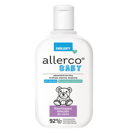 ALLERCO BABY EMOLIENT Nawilżające Mleczko do ciała, 250ml + Kostka myjąca Allerco Med, 100 g  
