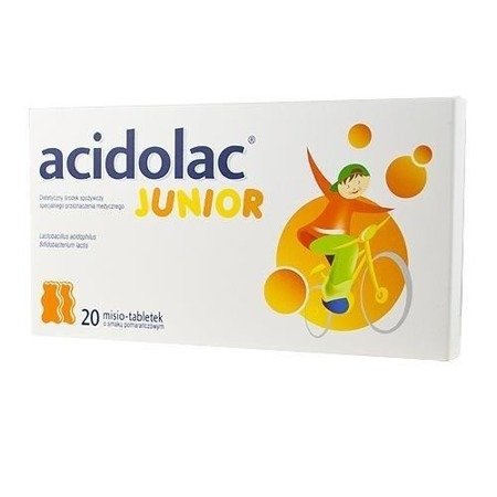 Acidolac Junior 20  misio-tabletek o smaku pomarańczowym, 