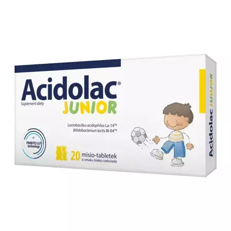 Acidolac Junior o smaku białej czekolady tabletki, 20 sztuk