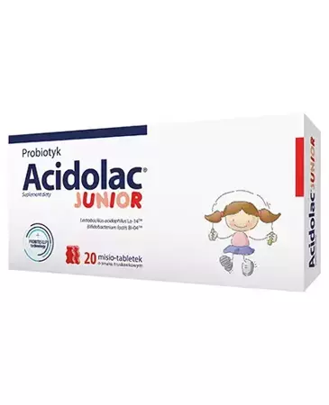 Acidolac Junior o smaku truskawkowym, 20 tabletek 