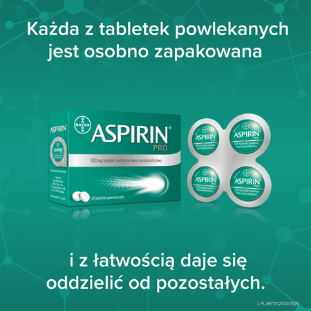 Aspirin Pro 500mg, 20 tabletek powlekanych