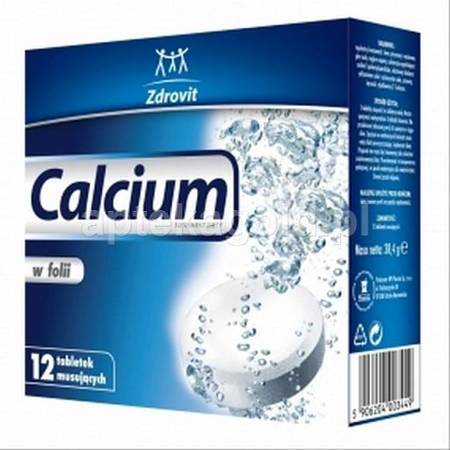 Calcium w folii  cytrynowe tabletki musujące  ZDROVIT, 12 sztuk