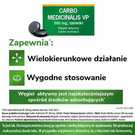 Carbo medicinalis VP tabletki 300 mg, 20 tabletek