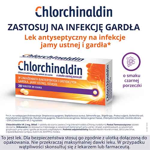Chlorchinaldin czarna porzeczka, 20 tabletek do ssania
