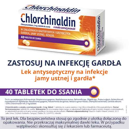 Chlorchinaldin smak czarna porzeczka, 40 tabletek do ssania 