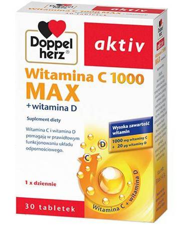 Doppelherz aktiv Wit.C 1000 Max+Wit.D 30 tabletek data ważności 2024/07