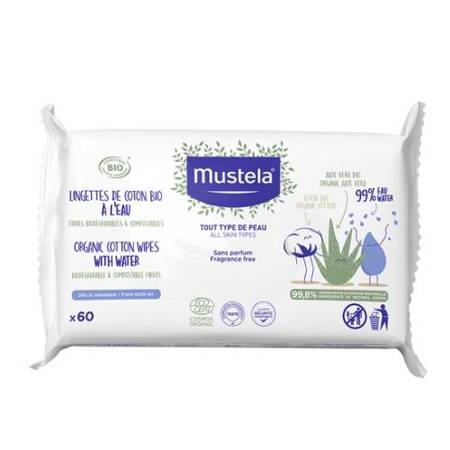 Mustela Chusteczki Bio z organicznej bawełny z wodą, 60 sztuk