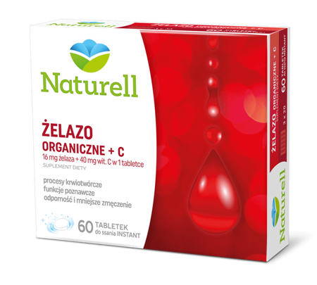 NATURELL Żelazo organiczne +C, 60 tabletek