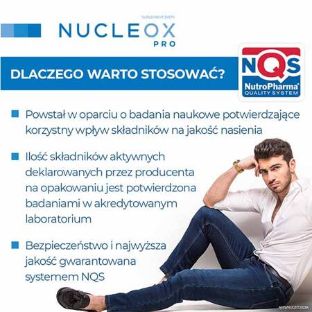 NUCLEOX PRO – wspiera płodność, suplement diety dla mężczyzn dla utrzymania prawidłowej jakości nasienia, 30 saszetek + 30 kapsułek