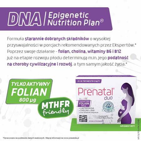 Prenatal DUO – witaminy z DHA, aktywnym folianem, laktoferyną i choliną dla kobiet w II i III trymestrze ciąży, 60 + 30 kapsułek 