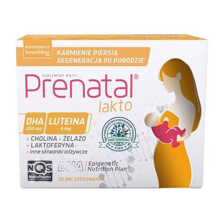 Prenatal LAKTO – witaminy dla kobiet karmiących piersią, z DHA, aktywnym folianem, luteiną i choliną, dla kobiet w okresie laktacji, 30 + 30 kapsułek 