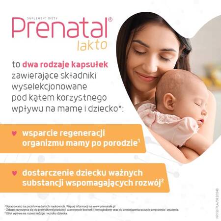 Prenatal LAKTO – witaminy dla kobiet karmiących piersią, z DHA, aktywnym folianem, luteiną i choliną, dla kobiet w okresie laktacji, 30 + 30 kapsułek 