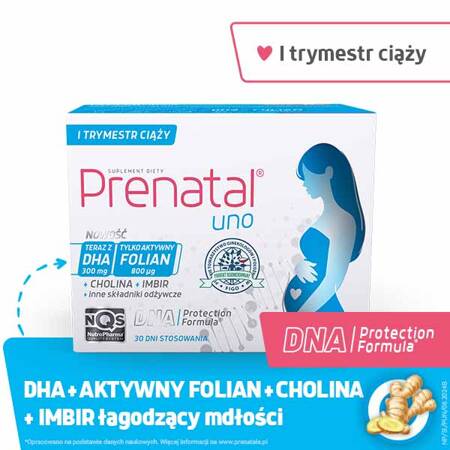 Prenatal UNO – witaminy z DHA dla kobiet w 1. trymestrze ciąży, 30+30 kapsułek