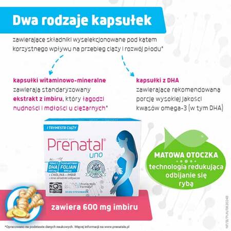 Prenatal UNO – witaminy z DHA dla kobiet w 1. trymestrze ciąży, 30+30 kapsułek