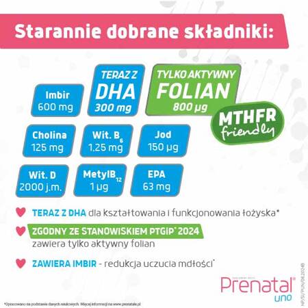 Prenatal UNO – witaminy z DHA dla kobiet w 1. trymestrze ciąży, 30+30 kapsułek