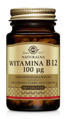 SOLGAR Witamina B12 naturalna 100mcg, 100 tabletek 