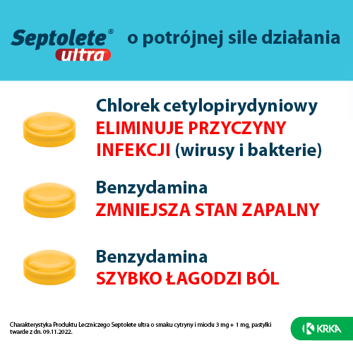 Septolete ultra o smaku cytryny i miodu 16 tabletek