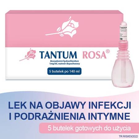 Tantum Rosa roztwór do pochwowy 1mg/ml 5butelek a140ml