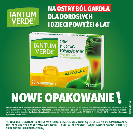 Tantum Verde 3 mg, smak miodowo-pomarańczowy, 20 pastylek twardych