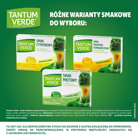 Tantum Verde 3 mg, smak miodowo-pomarańczowy, 20 pastylek twardych