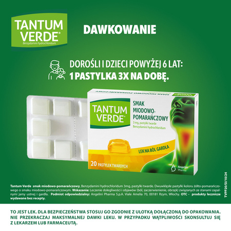 Tantum Verde 3 mg, smak miodowo-pomarańczowy, 20 pastylek twardych