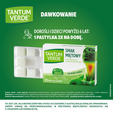 Tantum Verde pastylki smak miętowy, 20 pastylek