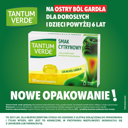 Tantum Verde smak cytrynowy, 30 pastylek twardych