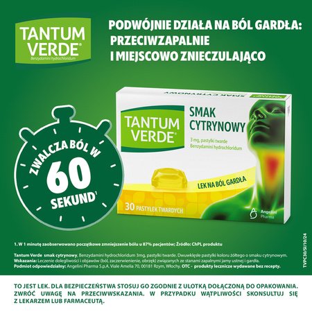 Tantum Verde smak cytrynowy, 30 pastylek twardych