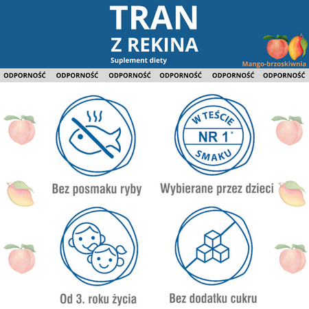 Tran z Rekina mango i brzoskwinia nowa formuła 250ml