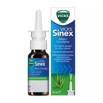 Vicks Sinex Aloes i Eukaliptus, 0,5 mg/ml, aerozol do nosa, 15 ml import równoległy