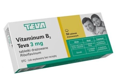 Vitaminum B2 TEVA  3mg, 50 tabletek drażowanych