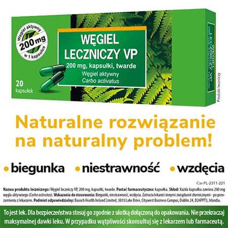 Węgiel leczniczy VP 200 mg, 20 kapsułek