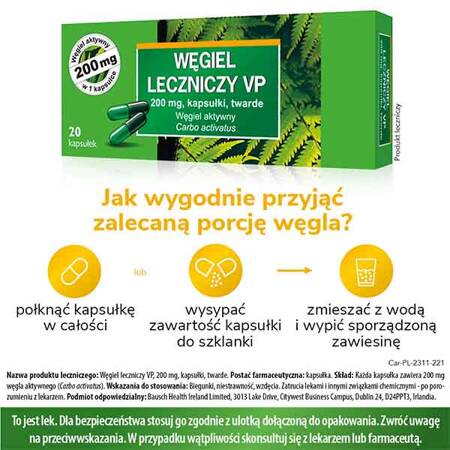 Węgiel leczniczy VP 200 mg, 20 kapsułek