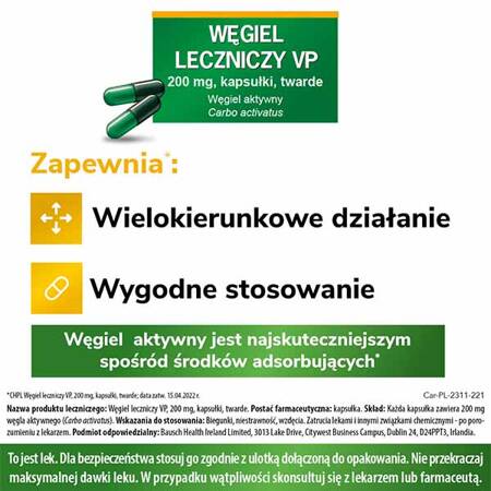 Węgiel leczniczy VP 200 mg, 20 kapsułek